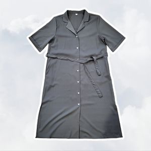 The One Medium Army Green Elbow Sleeve Midi Shirt Dress